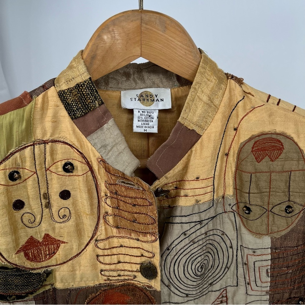 Sandy Starkman Womens Silk Art To Wear Jacket Size M Patchwork Beading Vintage - Picture 5 of 13